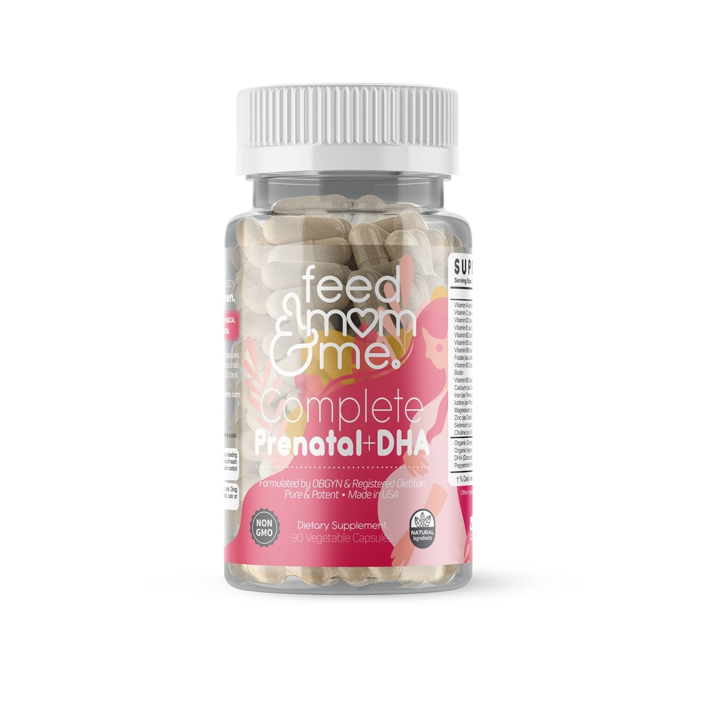 Feed Mom & Me Prenatal Vitamin + DHA, 22 Vitamins & Minerals for Baby’s Development & Mom Nourishment: Folate, Selenium, Iron, Choline, Vitamin C, D3, Calcium, Gluten & Soy Free, NON-GMO 30 Day Supply
