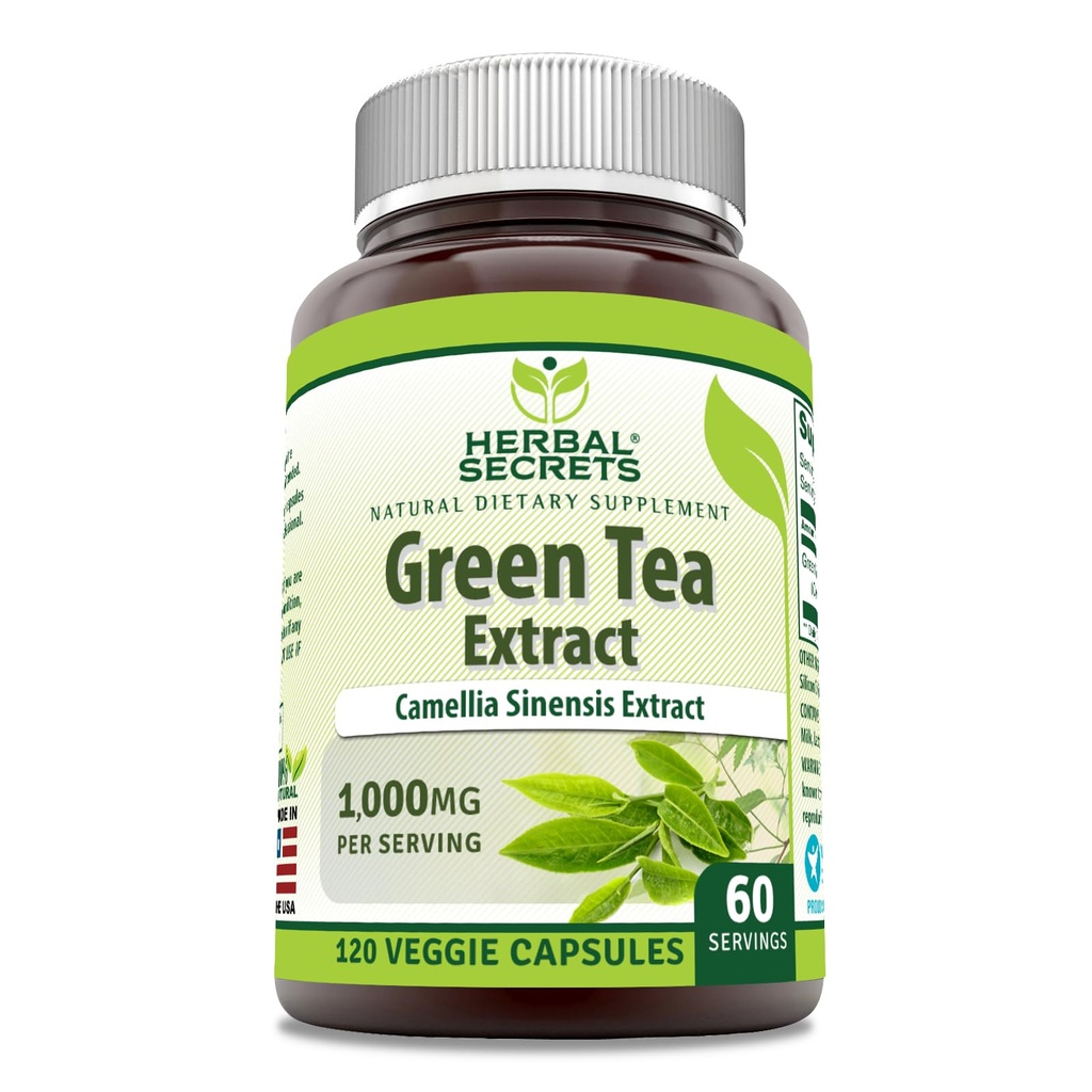 Amazing Nutrition Herbal Secrets Green Tea Extract 1000 Mg per Serving | 120 Veggie Capsules Supplement | Non-GMO | Gluten-Free | Made in USA