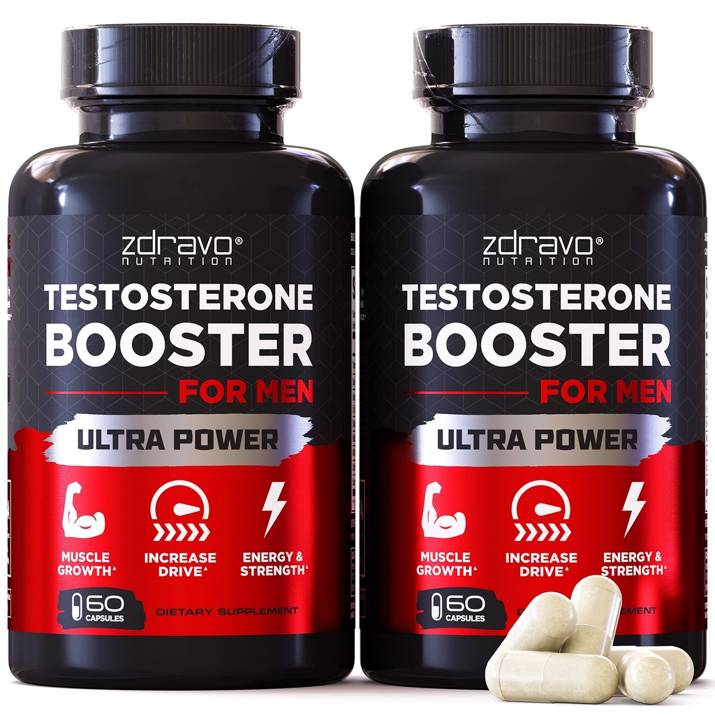 Testosterone Booster Supplement for Men - Workout, Muscle Growth, Libido, Stamina, Strength, Energy, Endurance - Male Enhancing Supplement Pills - Men's Test Booster - Tongkat Ali - 60 Count - 2-Pack