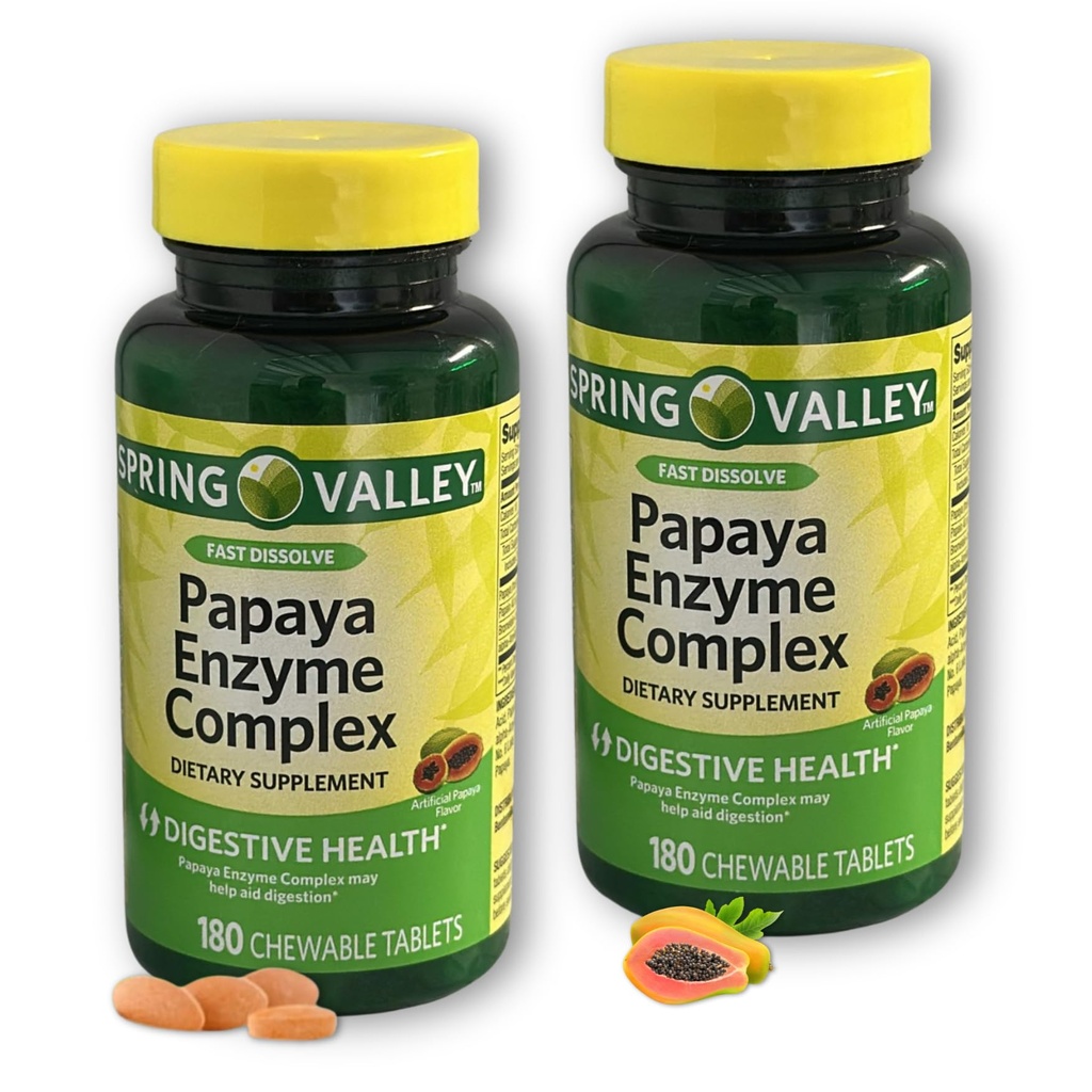 Papaya Enzyme Chewable- Tablets Complex, 180 Count (Pack of 2)