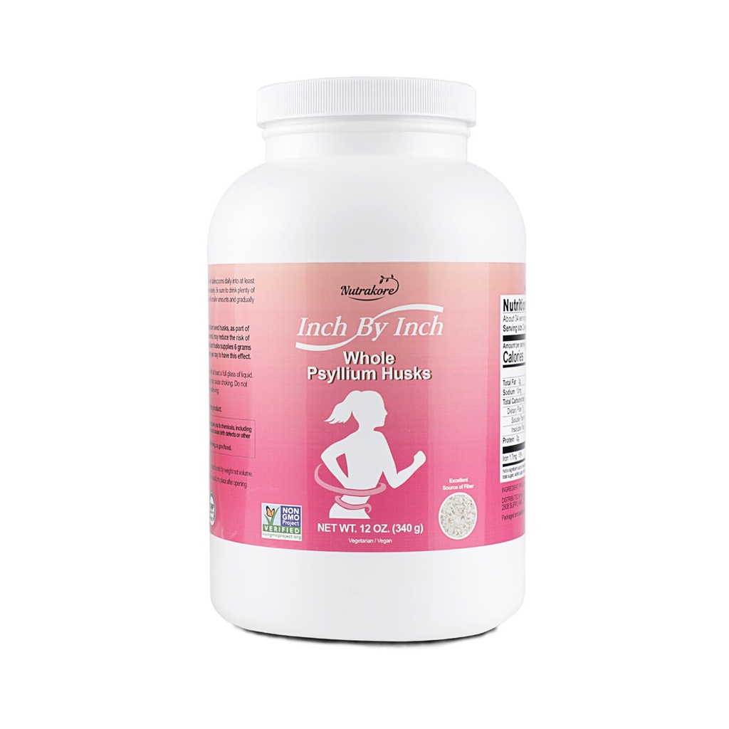 Inch By Inch, Whole Psyllium Husks, Non-GMO Project Verified, Psyllium Fiber, 12-Ounce