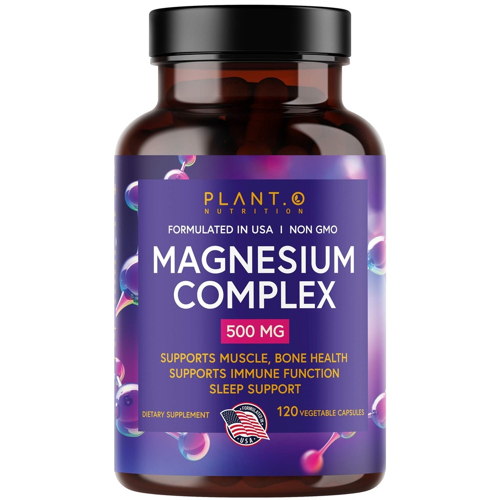 Plant.O Premium Magnesium Supplement [Vegan Oxide & Citrate, 500mg] High Absorption Complex for Sleep, Calm, Muscle Relaxer, Natural Energy, Non-GMO 120 Veggie Capsules