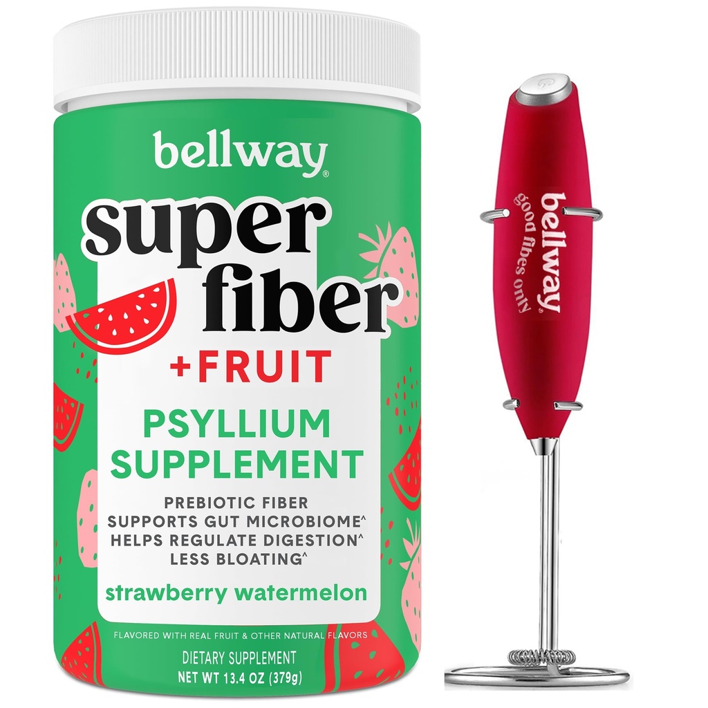 Bellway Super Fiber Powder + Fruit, Strawberry Watermelon Electric Frother Bundle