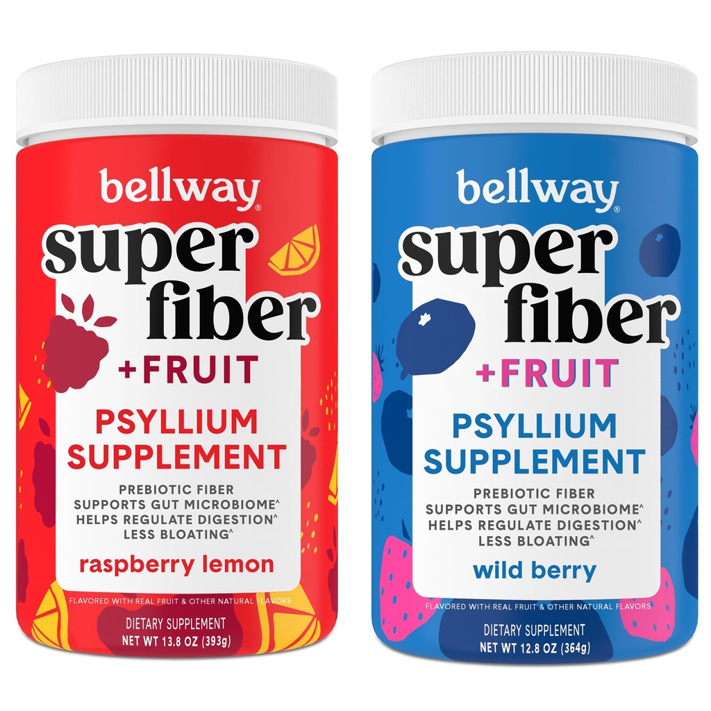Bellway Super Fiber Powder + Fruit, Sugar Free Organic Psyllium Husk Powder Fiber Supplement for Regularity, Bloating Relief & Gut Health, Non-GMO, Plant-Based, Raspberry Lemon & Wild Berry