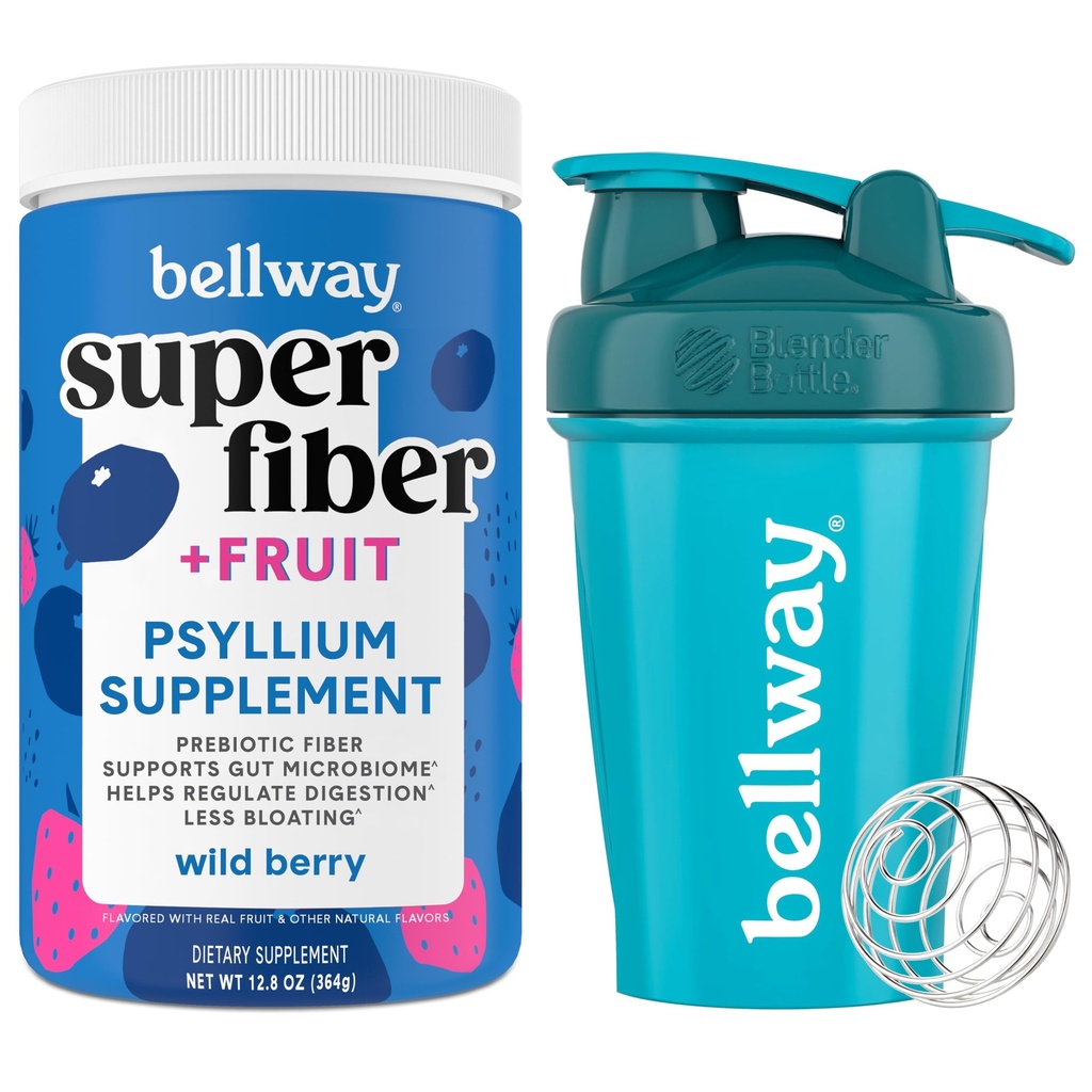 Bellway Super Fiber Powder + Fruit, Wild Berry Shaker Bottle Bundle