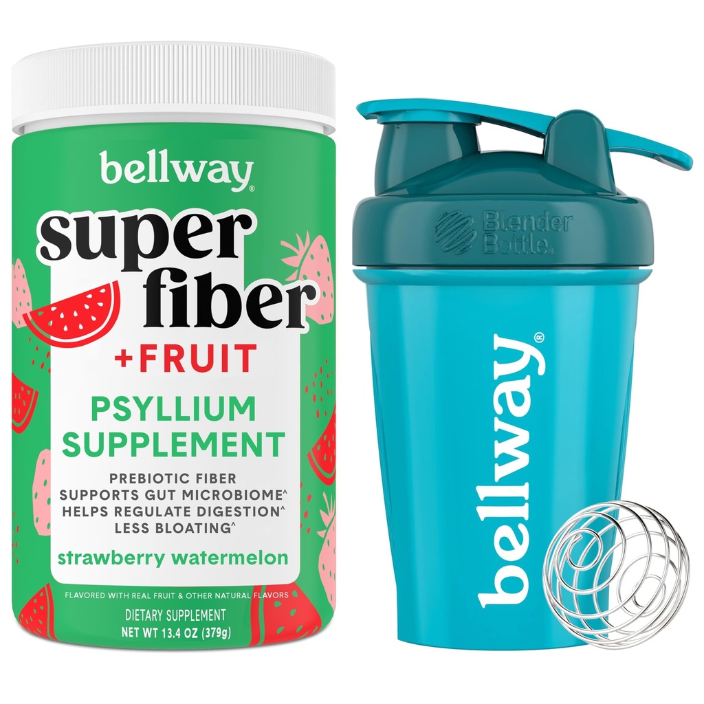 Bellway Super Fiber Powder + Fruit, Strawberry Watermelon Shaker Bottle Bundle```