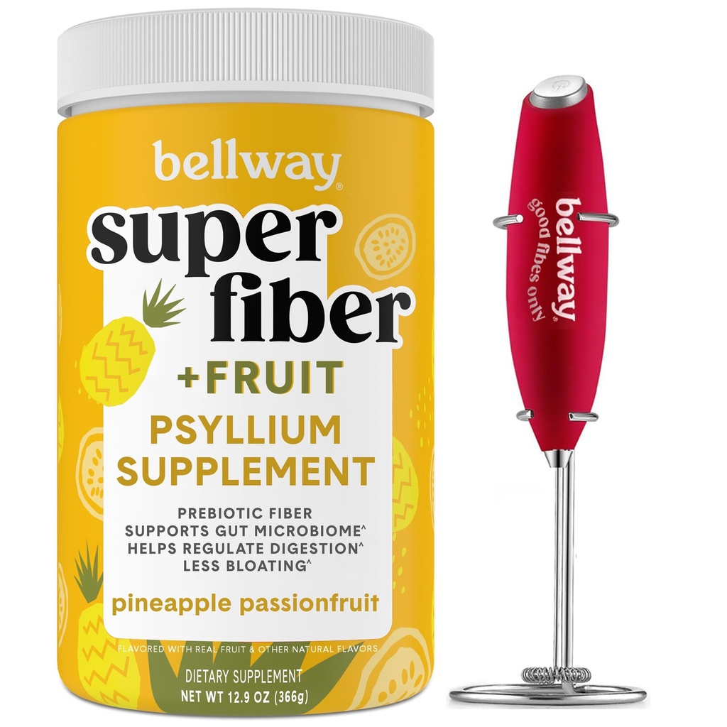 Bellway Super Fiber Powder + Fruit, Pineapple Passion Fruit Electric Frother Bundle