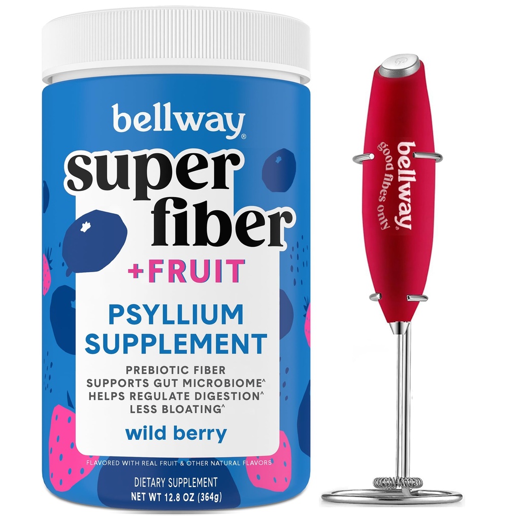 Bellway Super Fiber Powder + Fruit, Wild Berry Electric Frother Bundle