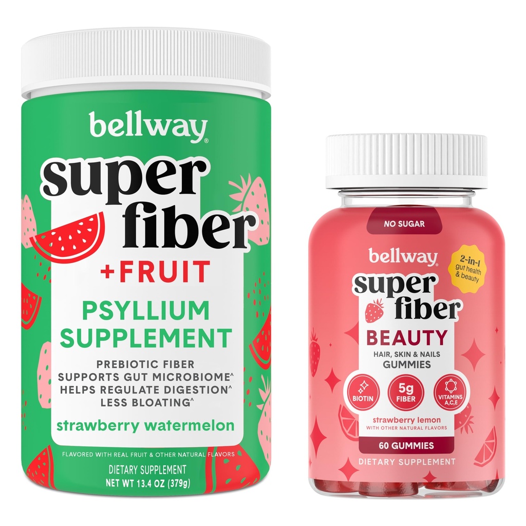 Bellway Super Fiber Powder + Fruit, Strawberry Watermelon Super Fiber Beauty Gummies