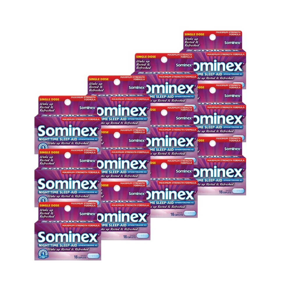 Sominex Nighttime Sleep-Aid Caplets, Maximum Strength, 16 ea (Pack of 12)