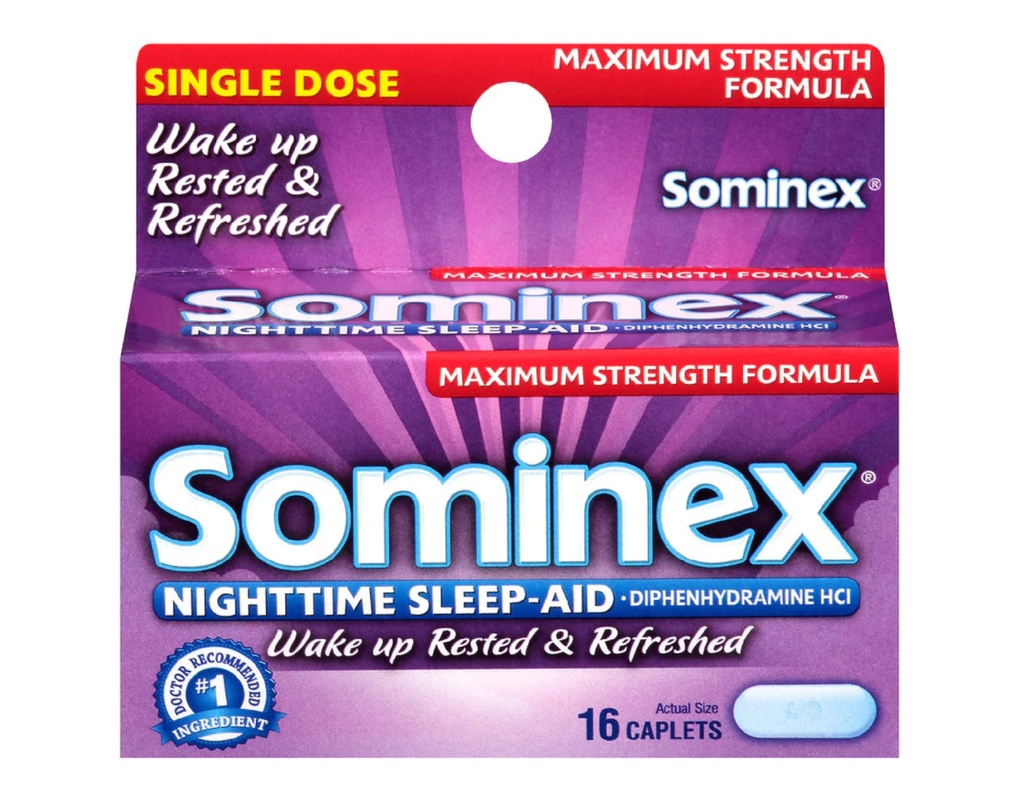 Sominex Nighttime Sleep-Aid Caplets, Maximum Strength, 16 ea by Sominex
