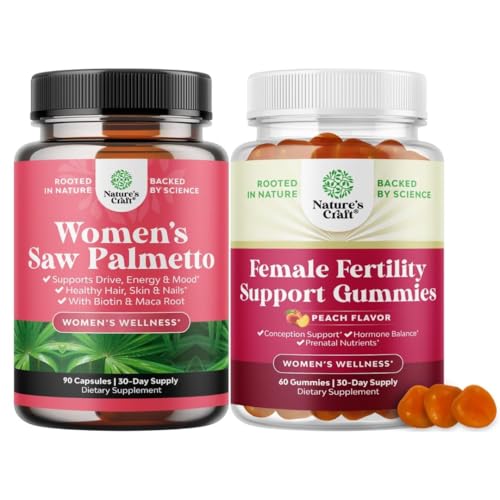 Bundle of Extra Strength Saw Palmetto for Women 500mg - Vitamins for Hair Loss with Maca Root & Biotin and Fertility Gummies for Women Trying to Conceive - Myo-Inositol Folic Acid & Vitex Chasteberry