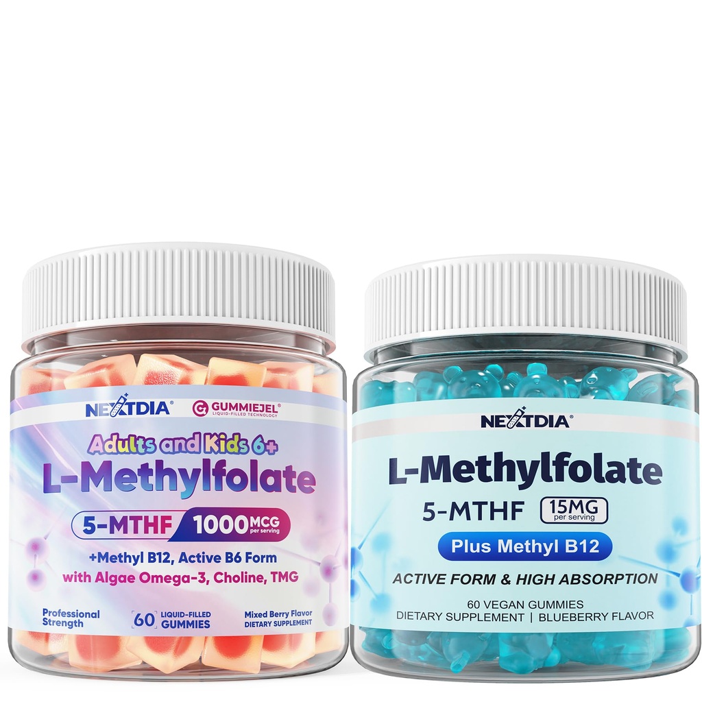 Nextdia MethylFolate 15mg, L-Methylfolate 1000 mcg + Methyl B12 Gummies, 3Pack