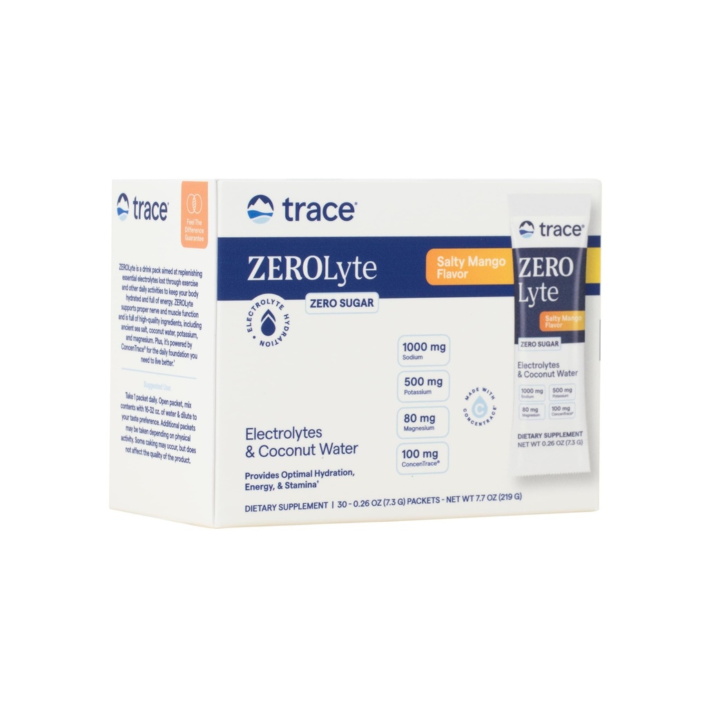 Trace Minerals ZeroLyte - Drink Mix σκόνη υποστηρίζει την ενυδάτωση και την ενέργεια - Βοηθήματα Υγιή νευρωνική & μυϊκή λειτουργία - Υποστήριξη για την υγεία της καρδιάς και της πέψης - Salty Mango, 30 πακέτα (30 υπηρεσίες)