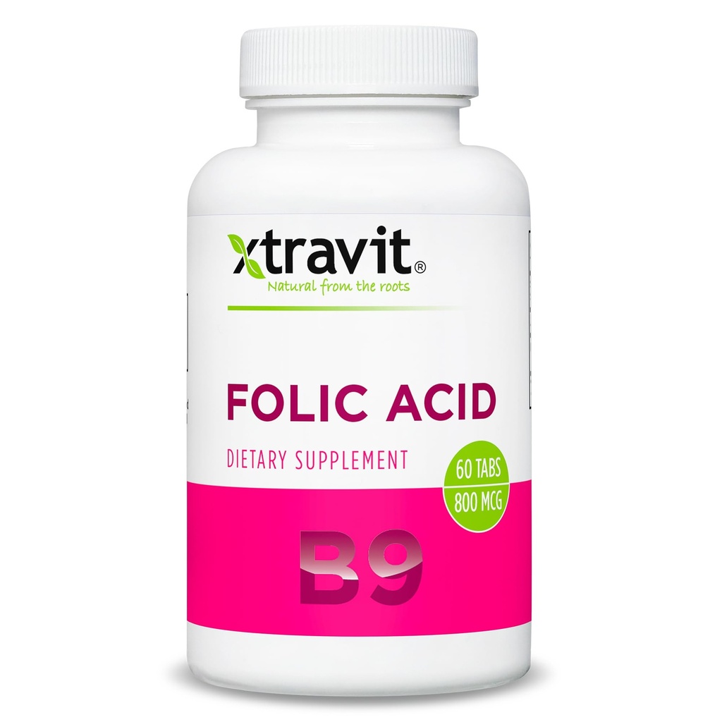 Folic Acid Supplement – May Support Prenatal, Pregnancy, Breastfeeding, & Postnatal Wellness - Vital Supplements for Women & Men - Vegan, Non-GMO, Gluten-Free, No Fillers, 800 mcg, 60 Tablets
