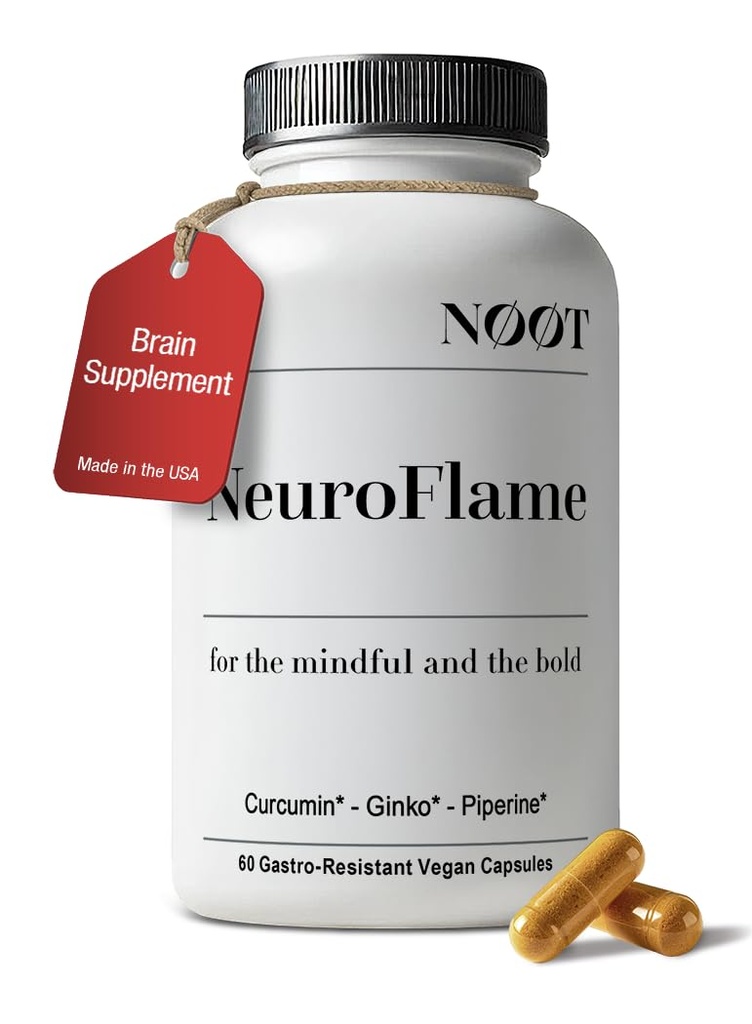 NOOT Neuro Flame - Ginkgo Biloba Supplement with Curcumin, Brain Supplements for Memory and Focus Biohacking, Nootropics, Adaptogens, Phytogens, Natural Focus Supplement, 60 Capsules