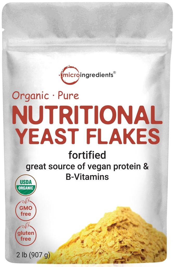 Micro Ingredients Organic Fortified Nutritional Yeast Flakes, 2lb (32oz) 