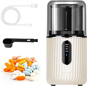 Cordless Electric Pill Crusher Grinder - Pill Cutters for Small or Large Pills and Vitamin Tablets to Fine Powder - Electronic Pill Pulverizer - Removable Grinding Cup for Easy Cleaning