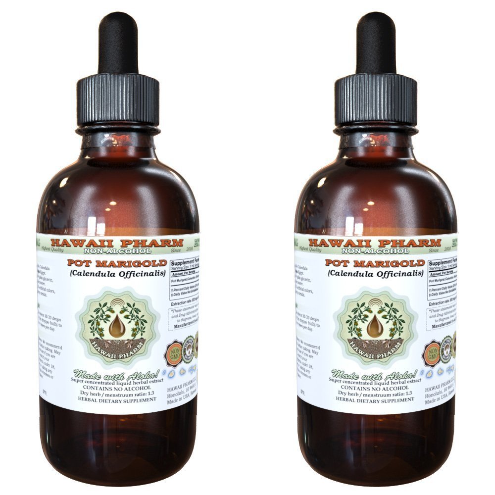 Pot Marigold Alcohol-Free Liquid Extract, Pot Marigold (Calendula Officinalis) Dried Flower Glycerite Hawaii Pharm Natural Herbal Supplement 2x2 fl.oz