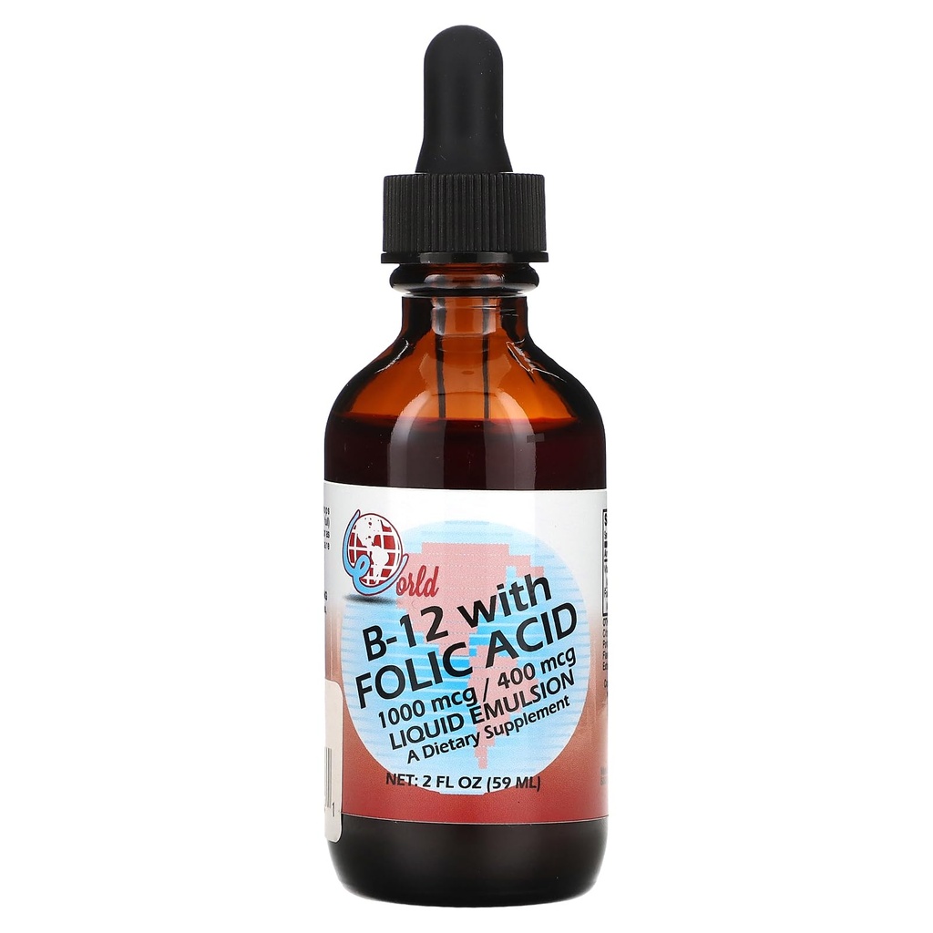 World Organics Liquid B-12 with Folic Acid, 2 Ounce