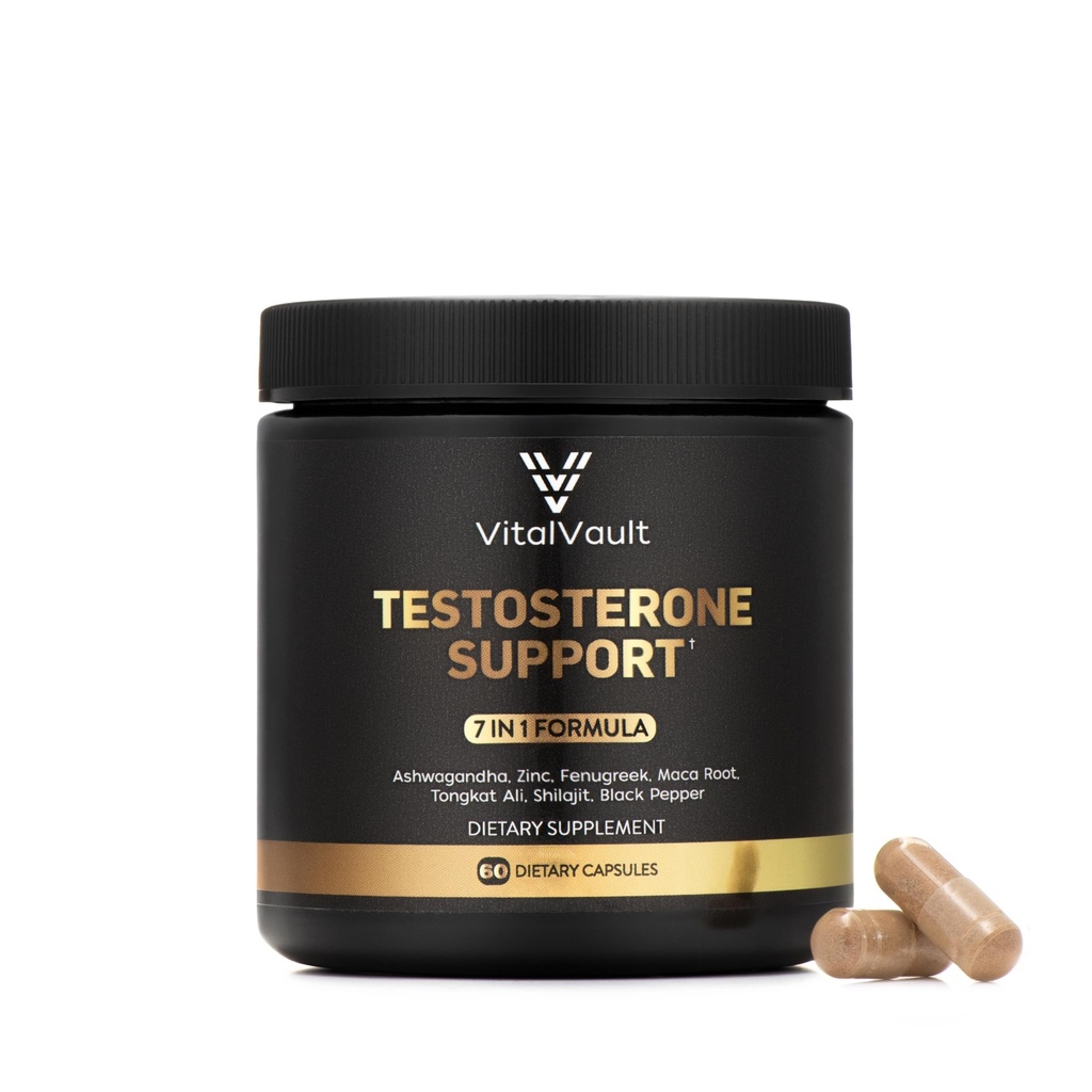 7-in-1 Testosterone Booster for Men, Natural Testosterone Supplement for Energy, Strength & Stamina with Tongkat Ali, Maca Root, Ashwagandha, Shilajit, Fenugreek, Zinc, 60 Capsules