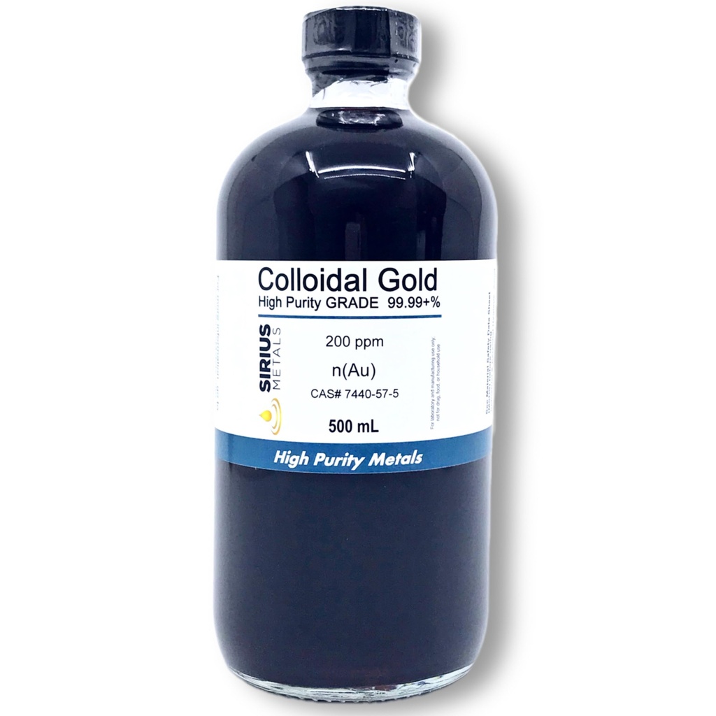 True Colloidal Gold (200 ppm) - 99.99+% Purity - 500 mL (16.9 Fl Oz) in a Clear Glass Bottle