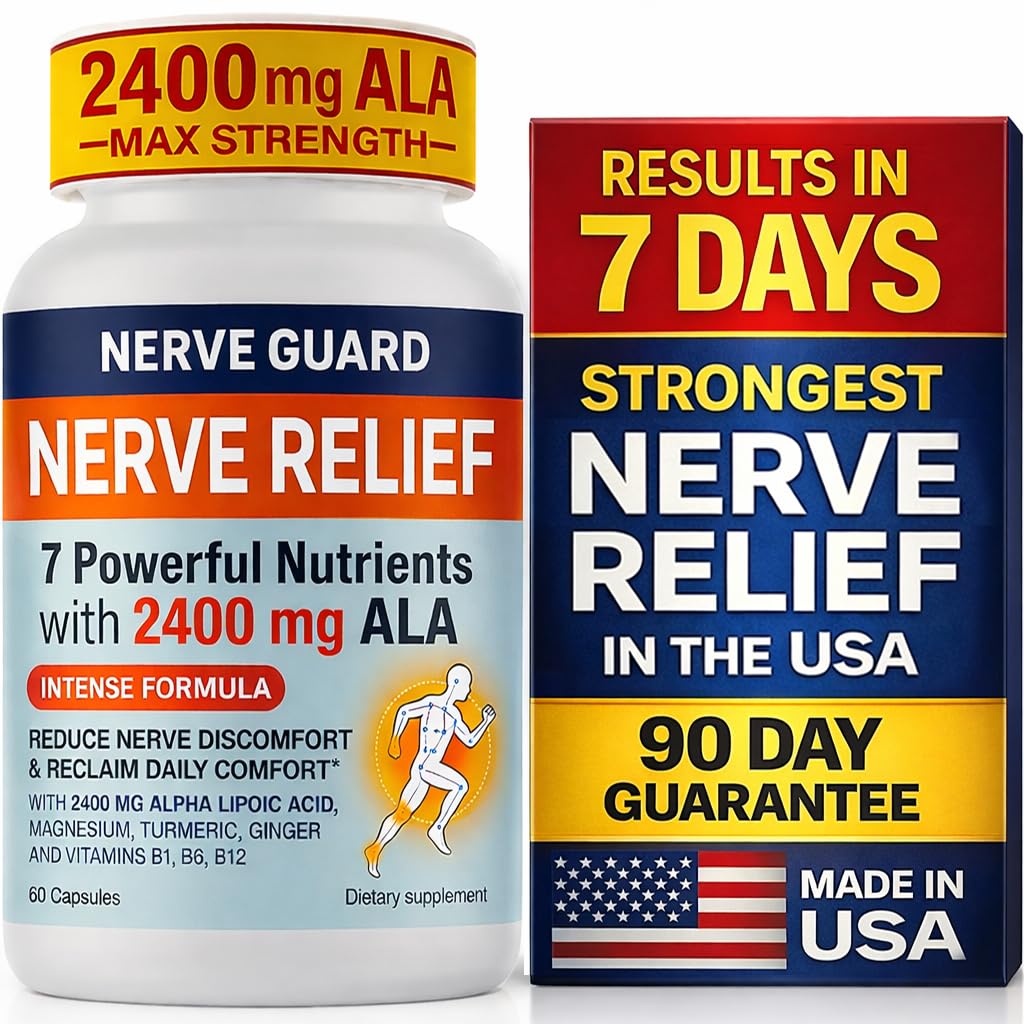 Nerve Relief Neuropathy Sciatica Support Supplement with 2400 mg Alpha Lipoic Acid to Reduce Nerve Discomfort in Feet Hands Toes & Feet – 2400mg ALA, B Vitamins, Magnesium, Turmeric – 60 Capsules