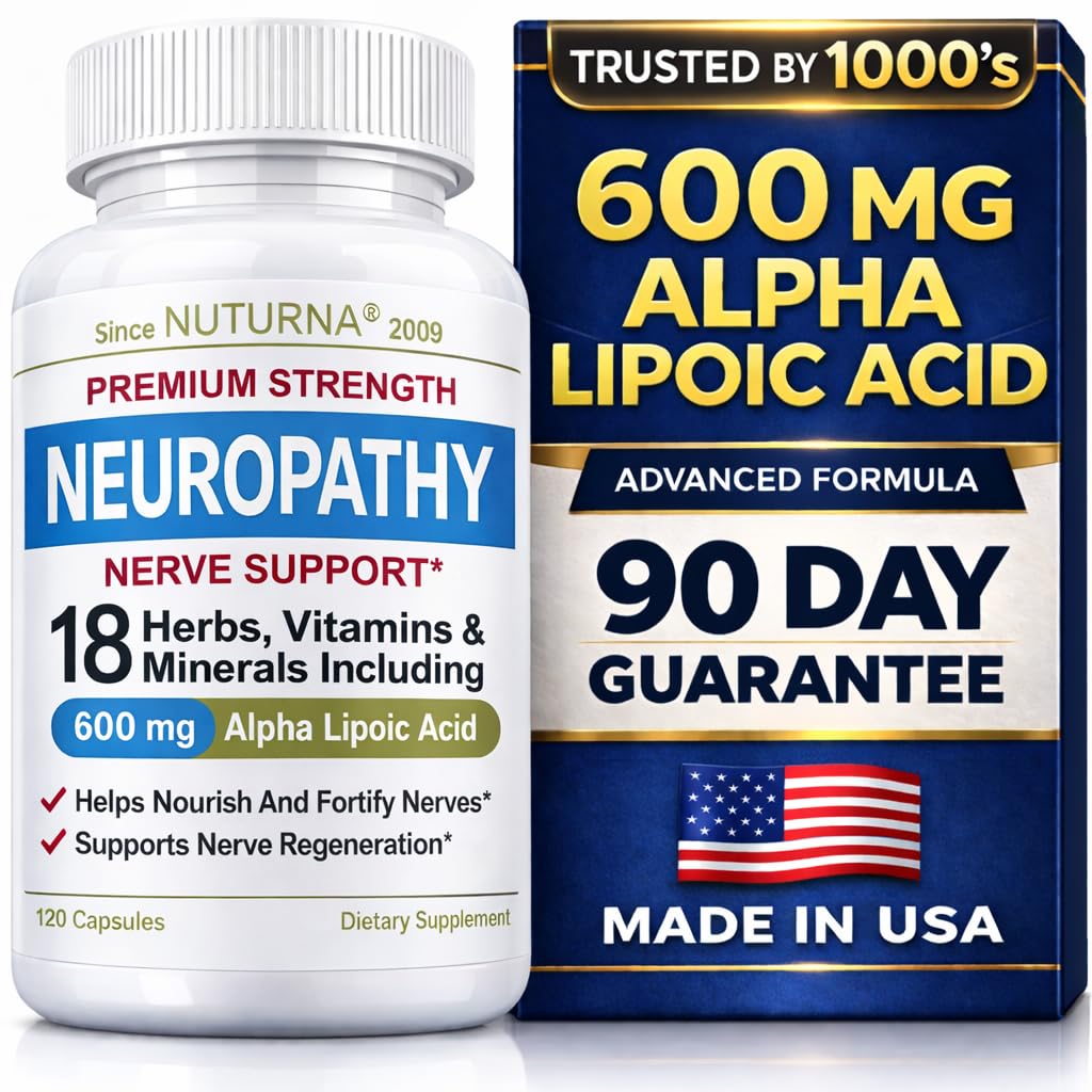 Neuropathy Nerve Support Supplement with 600 mg Pure Alpha Lipoic Acid - Maximum Strength Formula for Fingers, Hands, Toes, & Feet - 120 Capsules