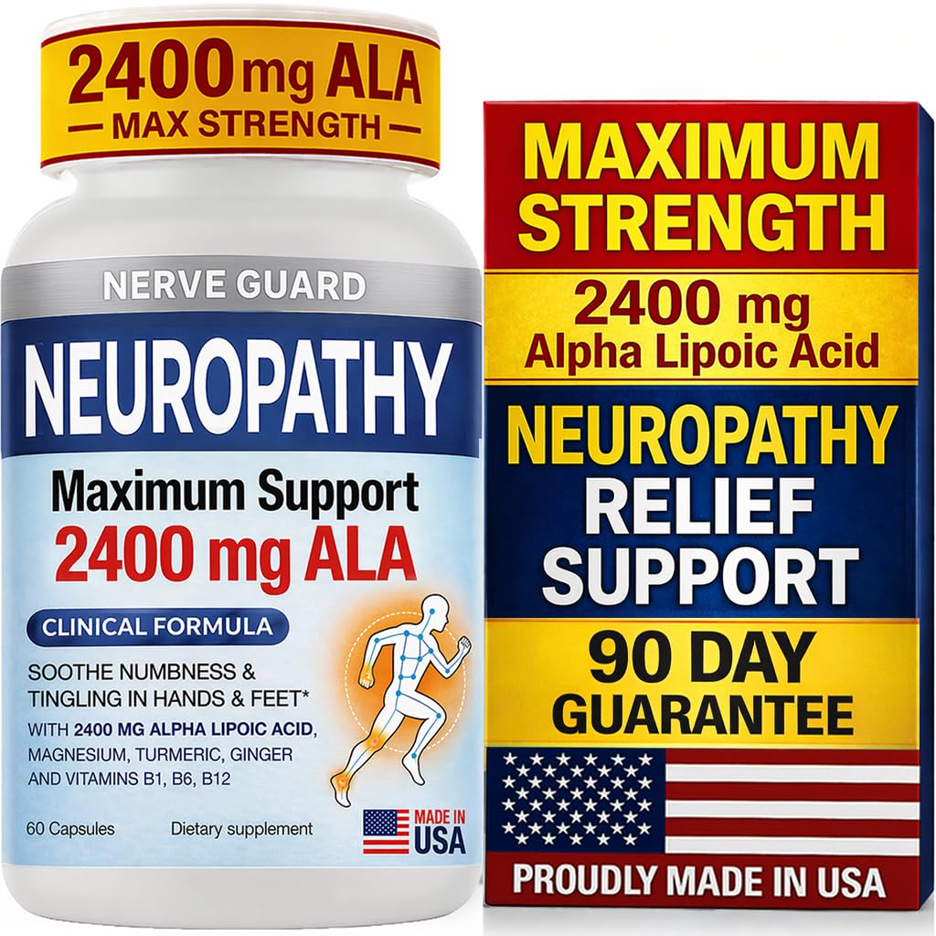 Neuropathy Supplement with 2400 mg Alpha Lipoic Acid – Advanced Support for Feet Hands Toes – 2400mg ALA, Vitamins B12 B6 & B1, Magnesium, Turmeric – 60 Capsules