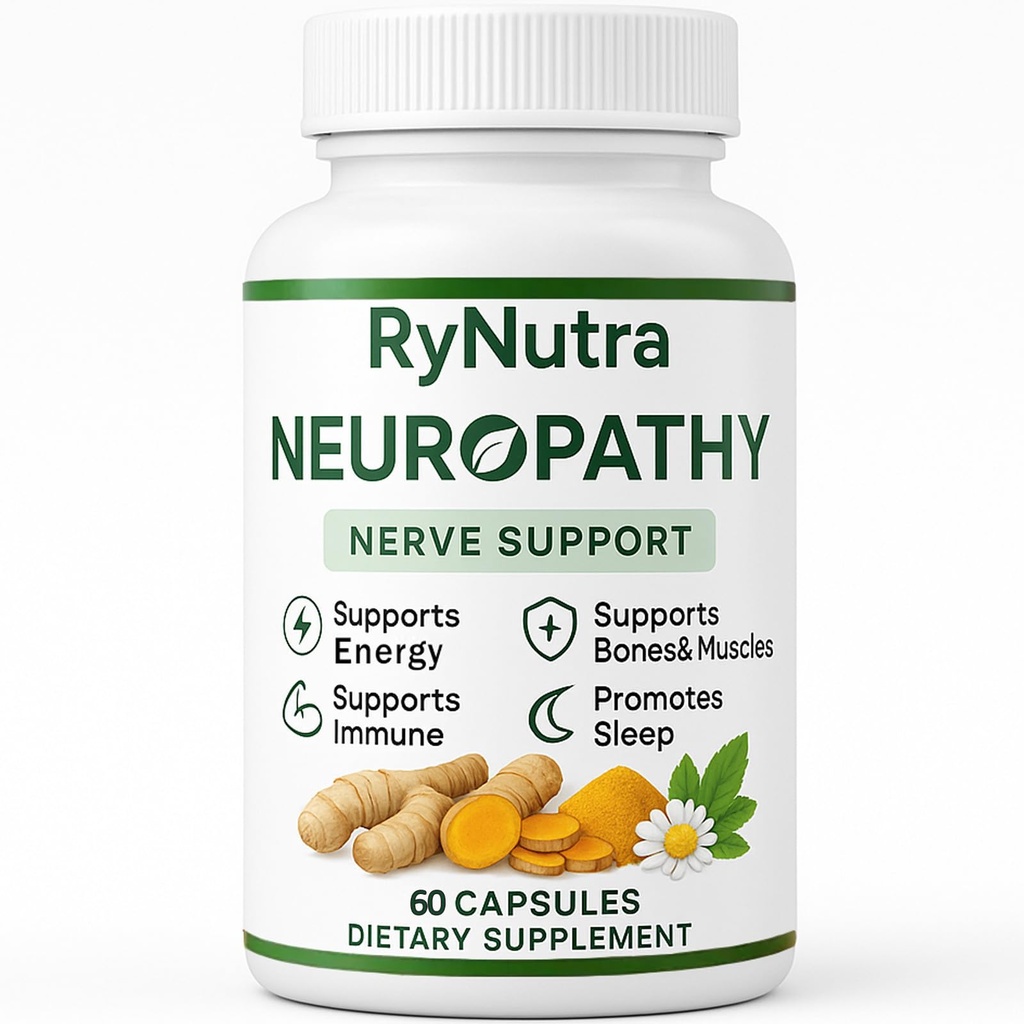 Rynutra Nerve Support Supplement, Capsules for Neuropathy with CoQ10, Turmeric, L-Carnitine, Butcher’s Broom, Alpha Lipoic Acid, Enhance Nerve Calming, Promote Overall Well-Being, 60 Capsules