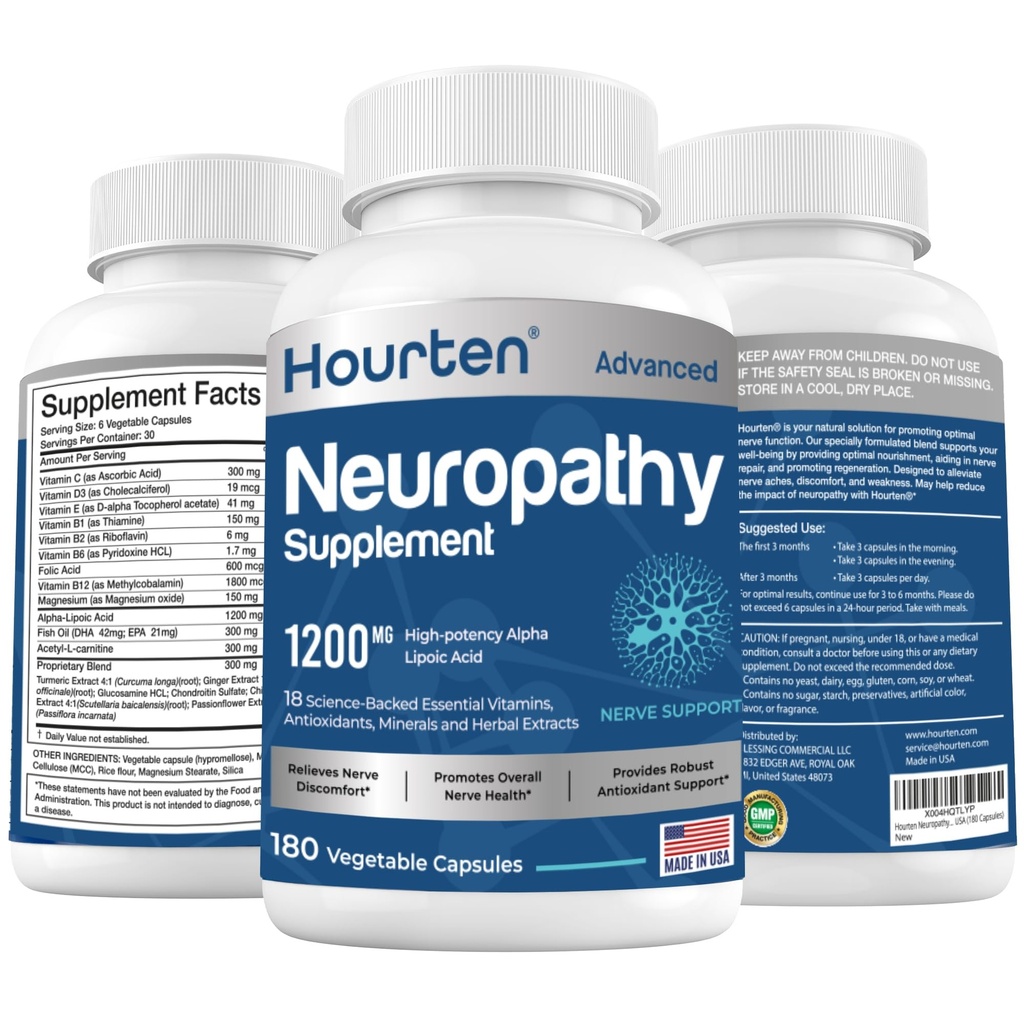 Neuropathy Sciatica Nerve Support Supplement - 1200mg High-Potency Alpha Lipoic Acid 18-in-1 Nutrient Blend - Neuropathy Support for Feet Legs Hands Lower Back 180 Capsules