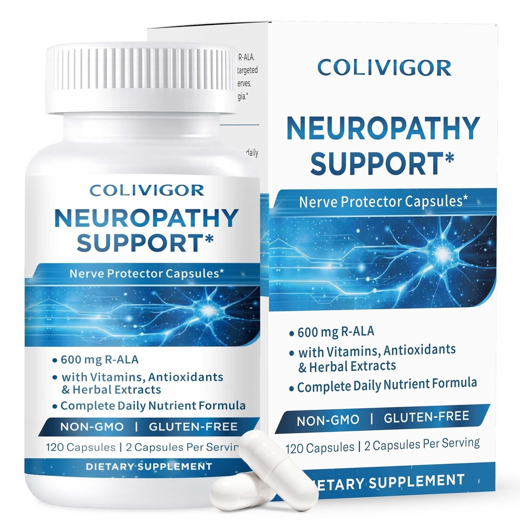 Neuropathy Supplements | R-Alpha Lipoic Acid 600mg | 120 Capsules | Neuropathy Blend with Vitamins E, B2, B6, B12, D3 & Magnesium | Antioxidant Support, Hands, Feet, Fingertips Health | Vegan