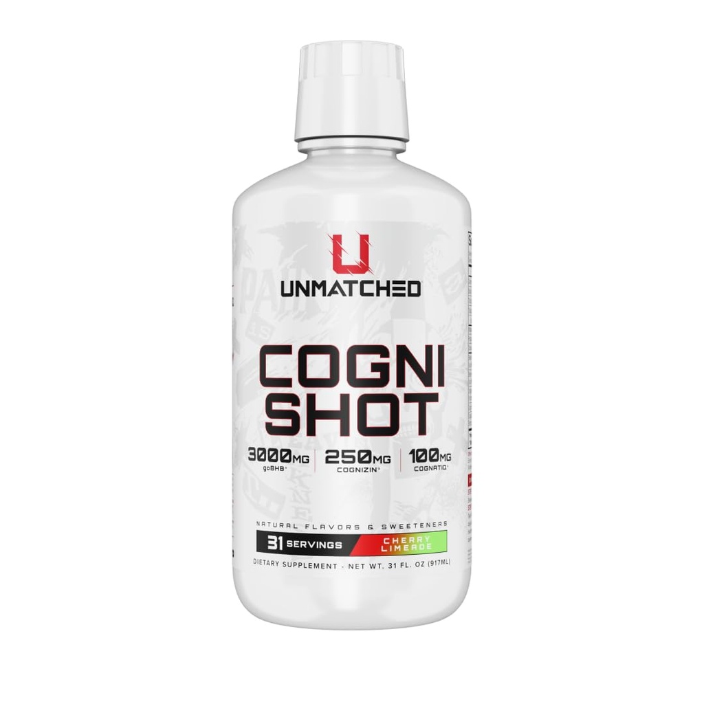 Unmatched CogniShot | Ketones, Citicoline, Coffee Fruit Extract & Organic Lion’s Mane Mushroom | Supports Clean Energy, Mental Focus, Cognitive Performance | 31 Servings (Cherry Limeade)