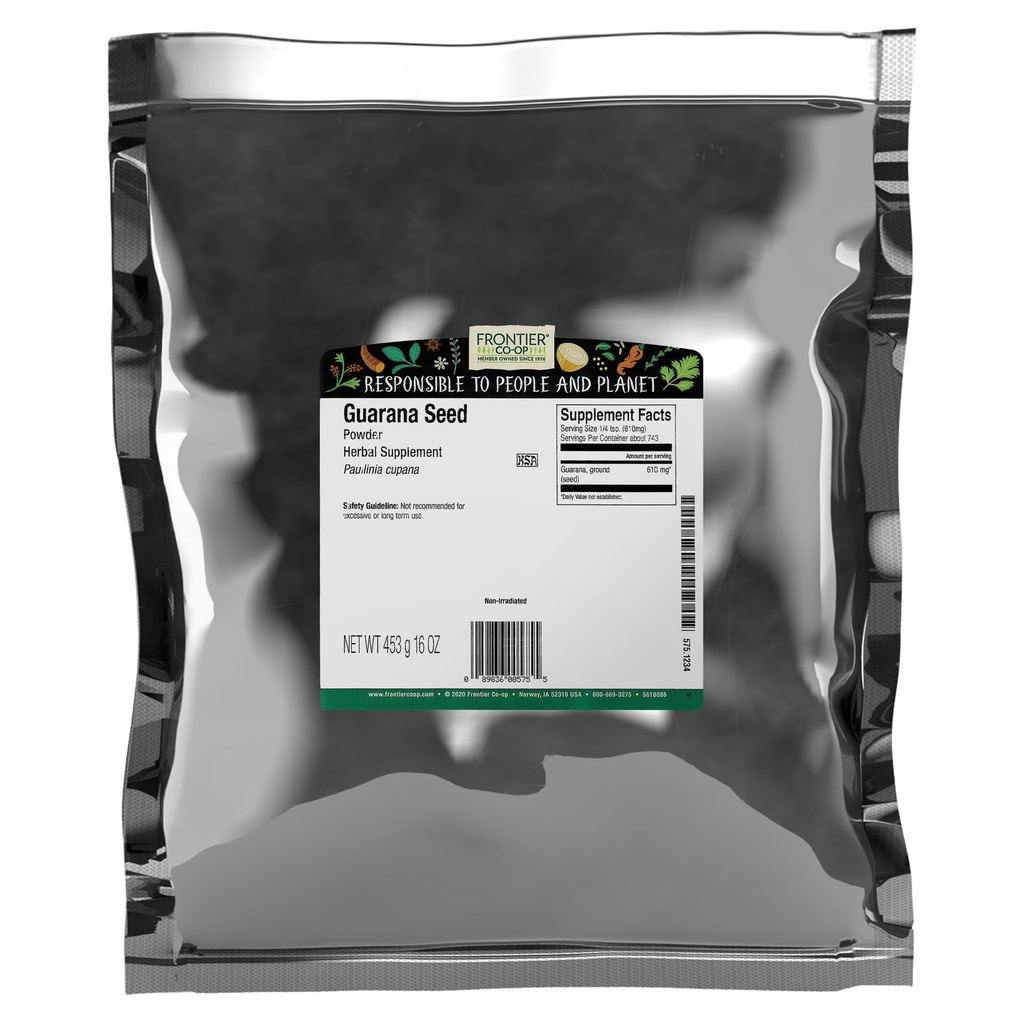 Frontier Co-op Guarana Powder, 1lb Bulk Bag - Pure Powder from Natural Guarana Seeds, Ideal for Energizing Beverages & Guarana Drinks, Kosher