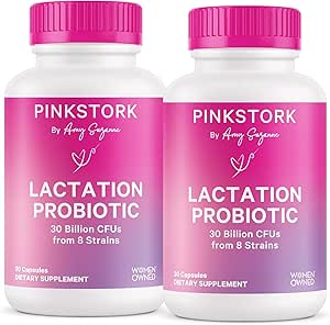 Pink Stork Lactation Probiotic - 30 Billion CFUs Multi Strain Postnatal Probiotics for Breastfeeding Women - Support Breast Milk & Gut Health, Postpartum Essentials, 60 Capsules