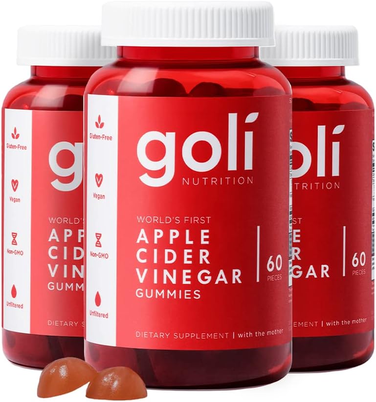 Goli Apple Cider Vinegar Gummy Vitamins - 180 Count - Βιταμίνες B9 & B12, Χωρίς γλουτένη, Vegan & Μη ΓΤΟ
