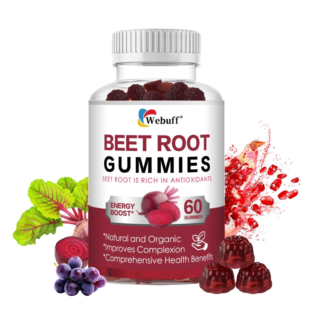 Beet Root Gummies - Nitric Oxide Booster with Organic Beet, Pomegranate & Grape Seed, Vitamin B12 - Energy, Circulation & Heart Health Support, Vegan, Non-GMO, 60 Count (Pack of 1)