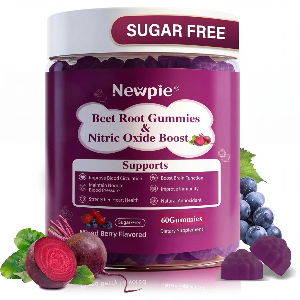 Beet Root Gummies,Super Nitric Oxide Beets Supplement,Grape Seed&Black Pepper Extract,Vitamin C & B12,Supports Blood Pressure&Energy,Mixed Berry,20:1 Beetroot, 60 Beet Chews