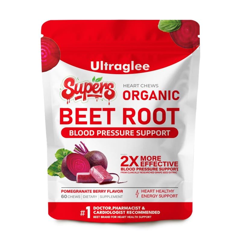 Beet Chews,Beetsroot Heart, Nitric Oxide Support Soft Beets Heart Chews,Grape Seed Extract &Beet Root Powder Energy Supplement,60 (Pomegranate Berry Flavor)