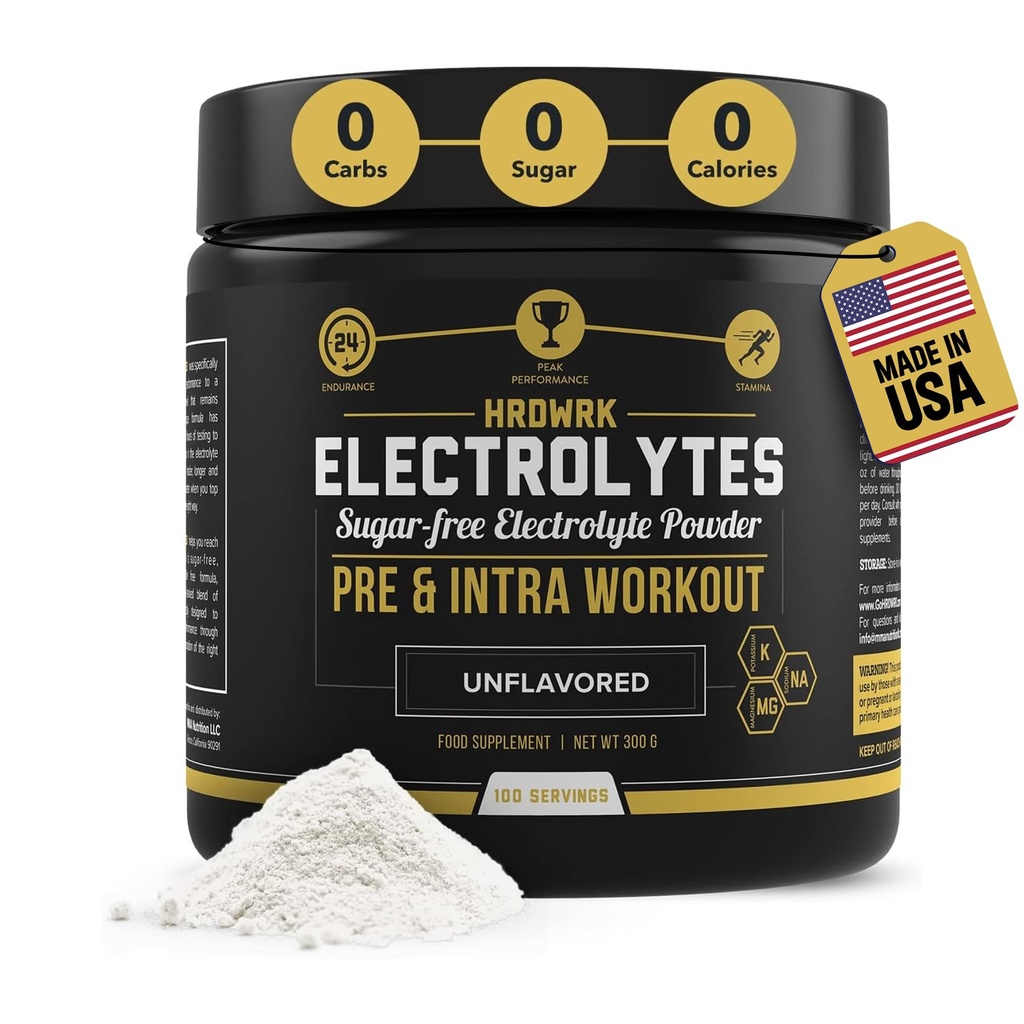 MMA Nutrition HRDWRK - 100 Servings Keto Electrolytes Powder Hydration Sugar Free - Electrolyte Powder to Boost Endurance & Reduce Fatigue with Electrolytes Supplement - Maximum Hydration Powder