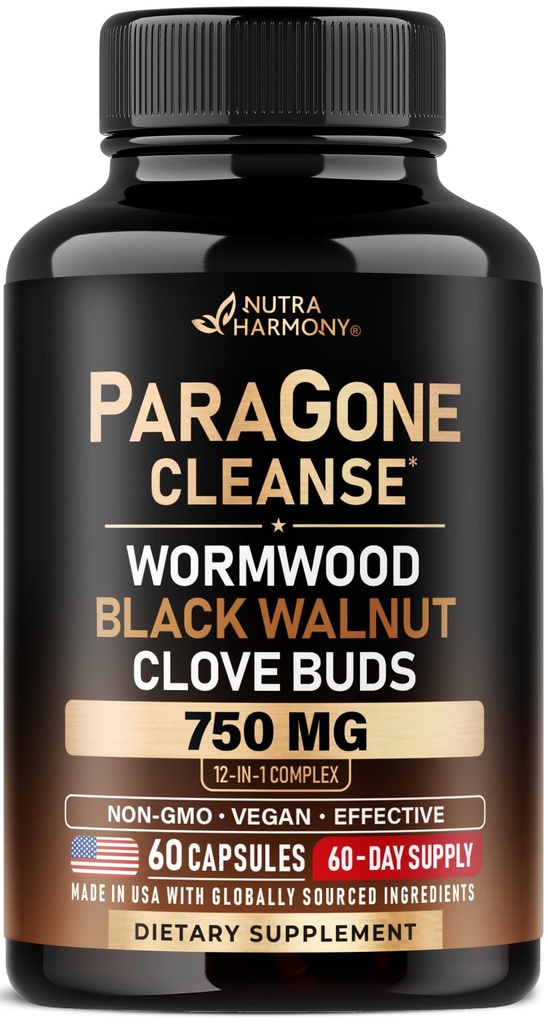 Wormwood, Black Walnut, Clove & Astragalus - ParaGone for Cleanse, Detox, Intestinal & Gut Flora Support - 12 in 1 Complex for Men & Women - NON-GMO, Vegan - Made in USA - 60 Capsules for 2 Months