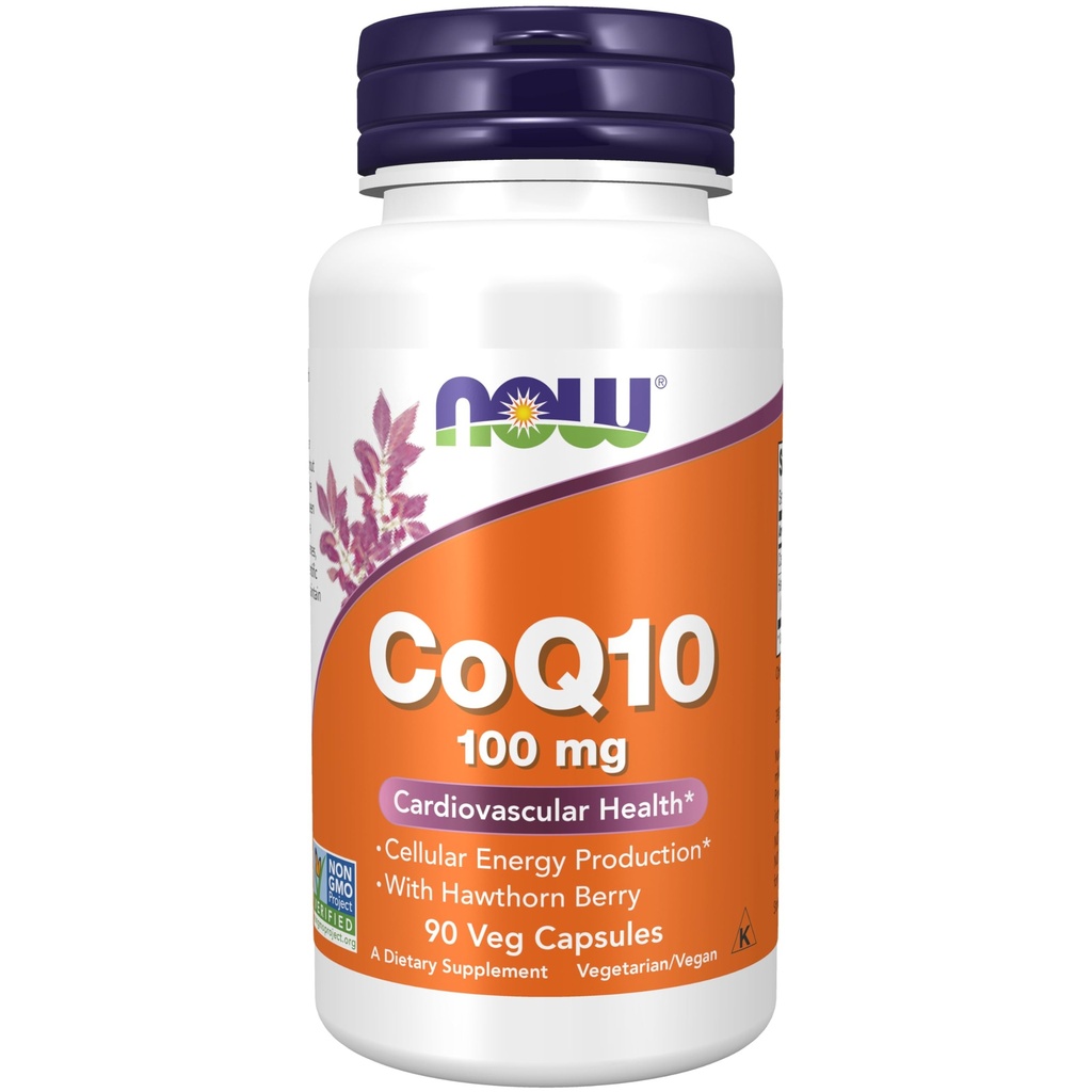 NOW Συμπληρώματα τροφίμων, CoQ10 100 mg με Hawthorn Berry, Pharmaceutical Grade, All-Trans Form που παράγεται με ζύμωση, 90 Veg Κάψουλες