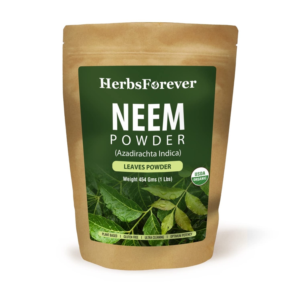 HerbsForever Neem Powder Ð Azadirachta Indica Ð Ayurvedic Herb for Healthy Skin Ð Non GMO, Organic, Vegan Ð 454 GMS