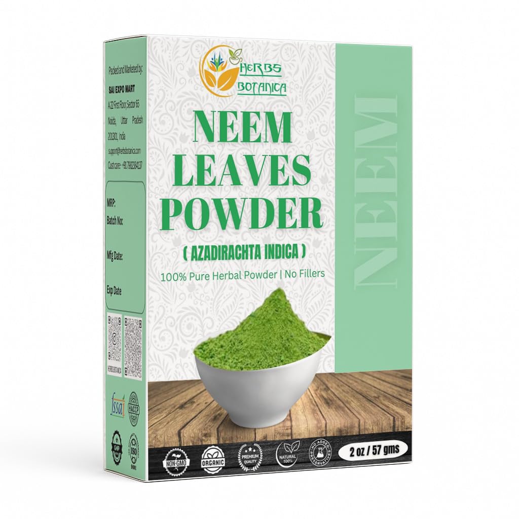 Herbs Botanica Neem Powder 100% Pure Natural Leaf Powder for Hair, Skin & DIY Uses Finely Ground & Additive Free Natural Supplement in Resealable Pack – 2 oz