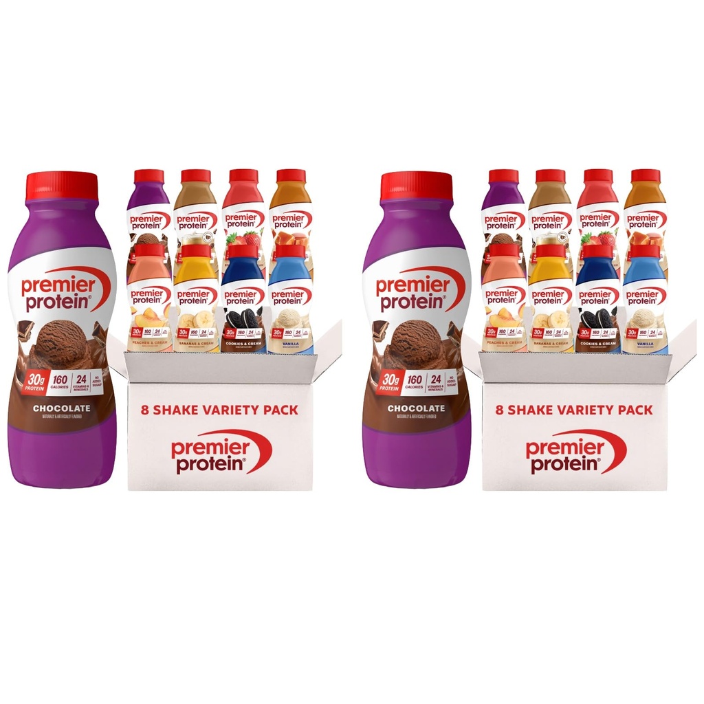 Premier Protein Shake, Variety Pack (8 Flavors, 2 of Each), 30g Protein, No Added Sugar, 24 Vitamins & Minerals, 11.5 fl oz Bottles (16 Pack)