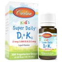 Carlson - Παιδική Super Καθημερινή D3+K2, 25 mcg (1.000 IU) D3 & 22,5 mcg K2, Βιταμίνη D Σταγόνες με Βιταμίνη K2, Υγρές Βιταμίνες, 1000 IU Βιταμίνη D3, Υγεία της Καρδιάς & των Οστών, 1-Ετος Προμήθεια, Άγευστη, 360 σταγόνες