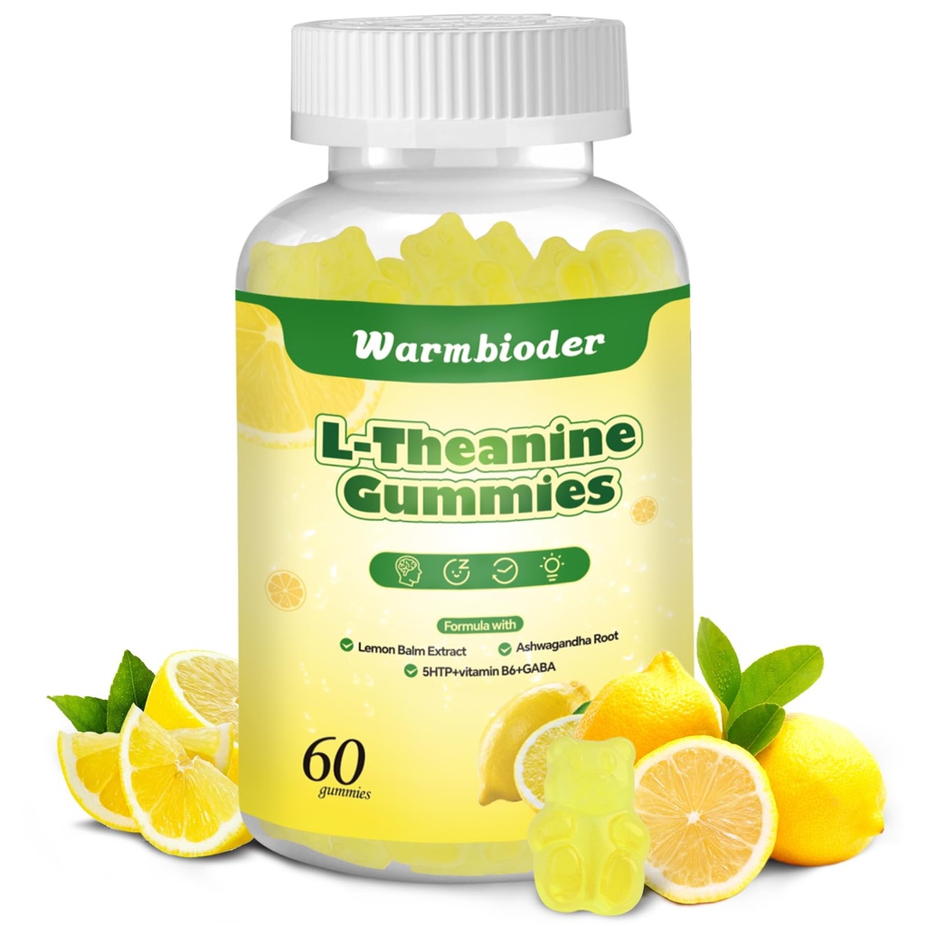 L-Theanine Gummies for Kids & Adults, l'theanine 400mg with Ashwagandha, GABA, 5HTP,L-Theanine Chewable Supplement for Relax, Zzz & Focus Support,Lemon Flavor