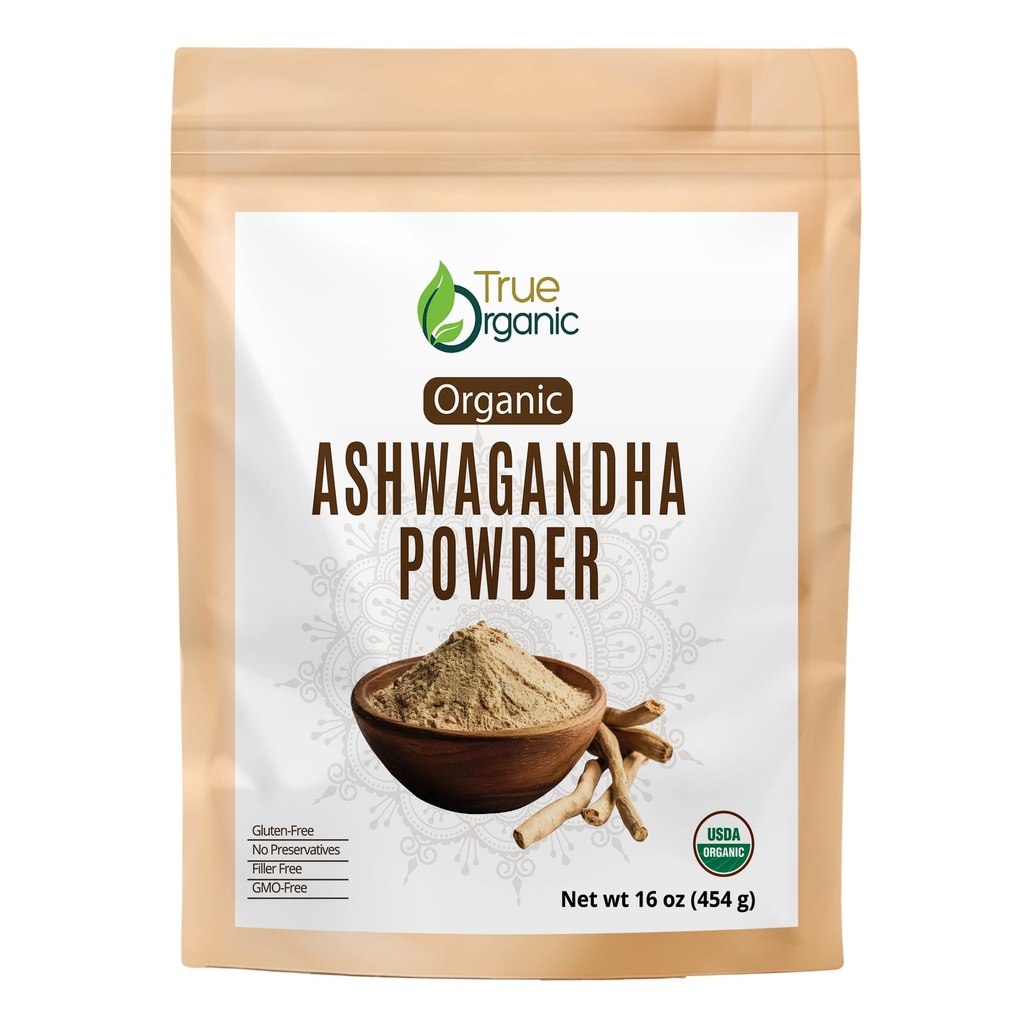 True Organic Ashwagandha Powder 16 oz – USDA Organic Ashwagandha Root Powder | Non-GMO, Gluten Free | Pure Withania Somnifera | Vegan Herbal Powder.