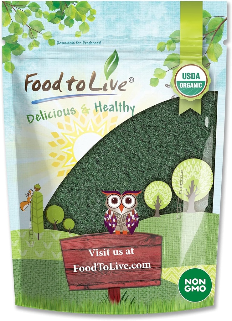 Food to Live Organic Chlorella Powder, 1 Pound — Non-GMO, Kosher, Raw Green Algae, Vegan Superfood, Bulk, Pure Vegan Green Protein, Rich in Vitamins and Minerals, Great for Drinks, Broken Cell Wall