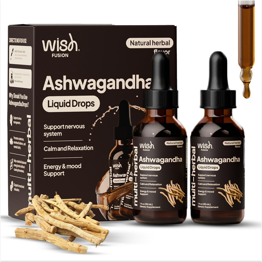Ashwagandha Drops, 2 Pack Organic Liquid Ashwagandha for Stress Relief & Cortisol Manager with L-Theanine, Supports Calm and Relaxation, Ashwagandha Liquid Extract, Easy to Use Drops